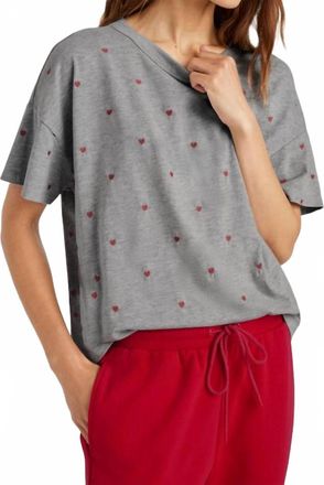 Splendid Embroidered Hearts Tee In Heather Fog