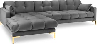 MICADONI Sofá esquinero izquierdo 5 plazas de terciopelo gris claro