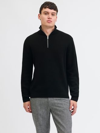 Jack & Jones Troyer JACK & JONES JPRBLAMILANO STITCH KNIT HALF ZIP SN, Herren, Gr. M, schwarz, Strick, Obermaterial: 100% Baumwolle, unifarben, relaxed fit h&uuml;ftbed