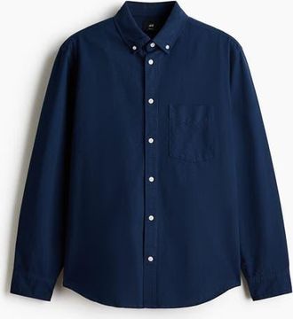 H&M Regular Fit Oxford Shirt in Dark Blue at Nordstrom, Size Xx-Large