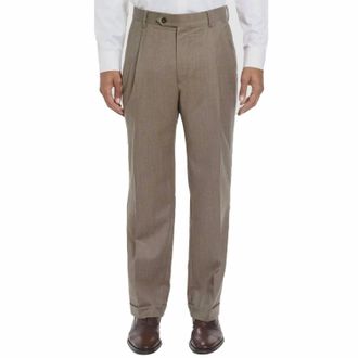 Berle Super 100S Worsted Wool Flannel Trouser In Tan Heather