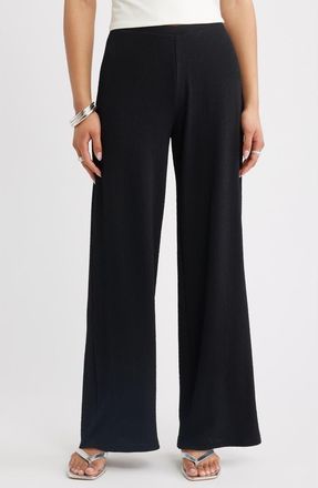 Open Edit Puckered Crepe Wide Leg Pants in Black at Nordstrom, Size Xx-Small