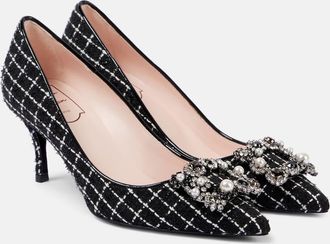 Roger Vivier Flower Strass 65 leather-trimmed boucle pumps