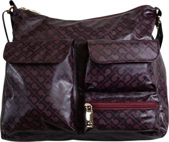 Gherardini Medium Satchel With Bordeaux Purple Monogram Print And Gold-Tone Accents