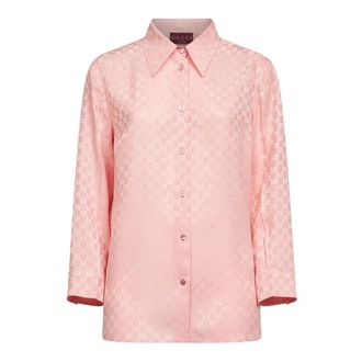 Gucci Overhemden, Dames, Roze, S, GG Jacquard Zijden Overhemd