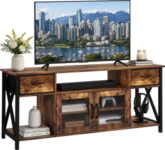 Relaxdays Relaxdays Mueble Tv Bajo, 60x140x40 Cm, 2 Cajones, 4 Compartimentos, Estilo Industrial, Marr&oacute;n/negro