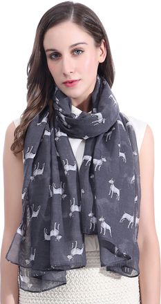 Lina & Lily Bull Terrier Dog Print Large Scarf Lightweight (Dark Grey)(Size: 180cm x 90cm)
