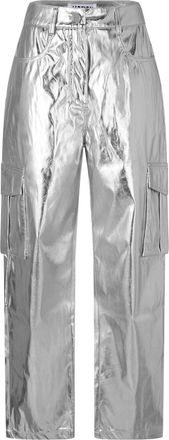 Amy Lynn AmyLynn Cargo-broek met rechte pijpen en metallic-effect voor dames (Zilver)