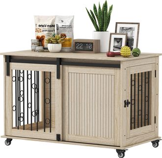 OEM Jaula Para Perros Medianos Y Grandes Mesa Auxiliar Moderna Con 2 Puertas Y Cierre 100x56x65 Cm Roble