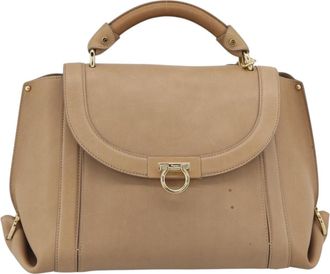 Ferragamo Sofia Rainbow Saddle Leather Beige Leather Handbag (Pre-Owned)