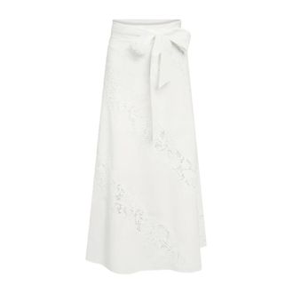 Twinset Midi Skirts, female, White, Size: XS Long Embroidered Skirt W/Belt