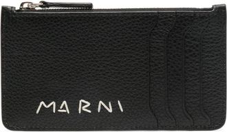 Marni Black Logo-Stitched Leather Card Holder - Mens - Lambskin/Polyester/Calf Leather/CopperViscose