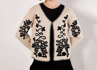 Apricot Swirl Cornelli Embroider Cardigan In Stone