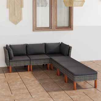 vidaXL Vidaxl - Set De Muebles De Jard&iacute;n 6 Pzas Y Cojines Rat&aacute;n Sint&eacute;tico Gris