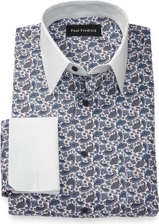 Paul Fredrick Comfort Stretch Non-iron Paisley Dress Shirt in Blue/brown at Nordstrom, Size 15.5 - 34