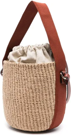 Chlo&eacute; Raffia and Leather Bucket Bag - Beige
