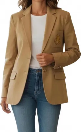 Ralph Lauren Womens Embroidered Crest Blazer In Tan