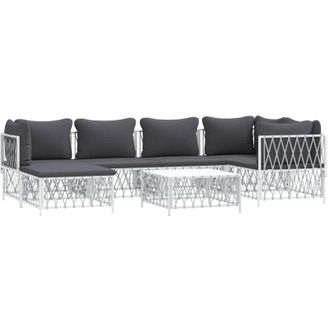 vidaXL Juego De Muebles De Jard&iacute;n 7 Piezas Con Cojines Acero Blanco Vidaxl