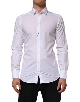 Dolce & Gabbana White Cotton GOLD Formal Men Longsleeves Mens Shirt