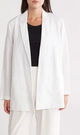 Eileen Fisher Notch Collar Organic Linen Long Blazer in White at Nordstrom Rack, Size X-Large