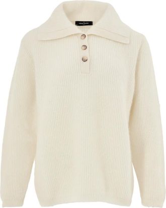 Gran Sasso V-neck Knitwear, female, White, XL, Maglia Collo Polo a Coste Inglesi