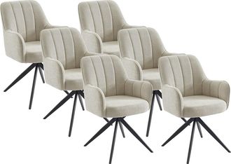 Vente-Unique Lote de 6 sillas giratorias con apoyabrazos de tela y metal negro - Crema - LEJINA de Pascal Morabito