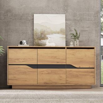 Matteo Modern Vintage Wood Effect 3-Door Storage Cabinet Sideboard in Natural