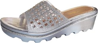 Generic 2026 Women Slippers Ladies Rhinestone Hollow Thick Bottom Outside Wear Slope With Large Size Sandals (Silver, 5.5)