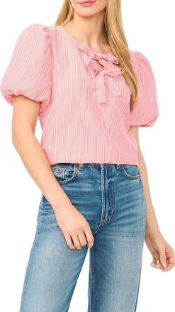 CeCe by Cynthia Steffe Double Bow Stripe Top in Claret Red at Nordstrom, Size Medium