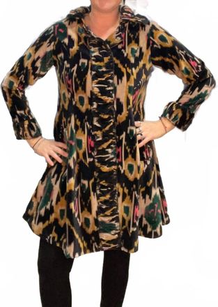 Paperlace London Ikat Velvet Knee Length Jacket In Multi Color