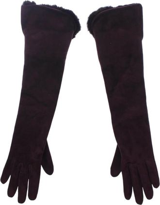 Dolce & Gabbana Mink Fur Geitenleer Su&egrave;de Ellebooghandschoenen - Dames - Handschoenen - Paars - 7 1/2 IN - Leer - Accessoires