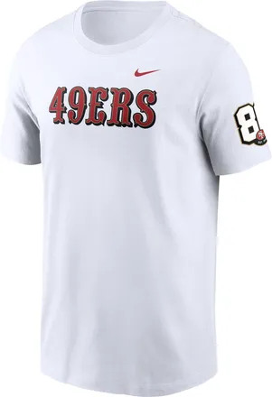 Nike San Francisco 49ers 80th Anniversary Goal Line Stand Nike Mens NFL T-Shirt in White | N19910A9B-WKR
