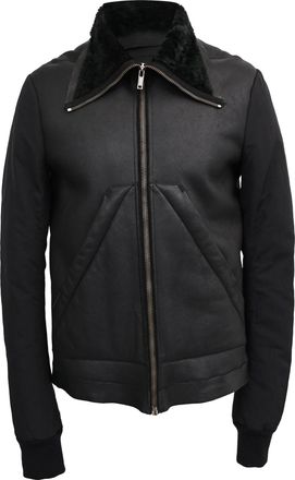 Rick Owens Shear-Lined Zip-Up Jacket in Black Leather