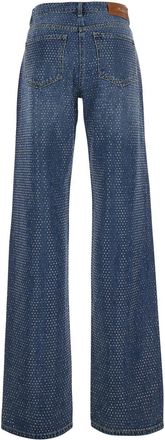 Elisabetta Franchi Womens Wide-Leg Crystal-Embellished Blue Jeans Cotton
