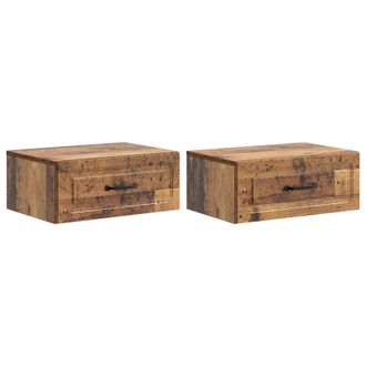 vidaXL Mesita De Noche De Pared Con Caj&oacute;n 2 Pcs Madera Envejecida Vidaxl