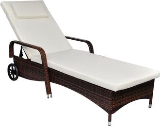 vidaXL Sun Lounger with Cushion & Wheels Poly Rattan Brown, 42476