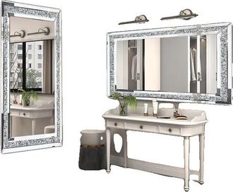 OEM Espejo De Pared, Elegante Dise&ntilde;o De Diamantes Triturados, De Cuerpo Entero, Plateado, 120x60 Cm (48x24 Pulgadas)