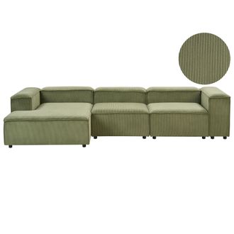 Beliani Sof&aacute; Modular 4 Plazas Moderno Patas Negras Tapizado Pana Verde Derecho Ardal