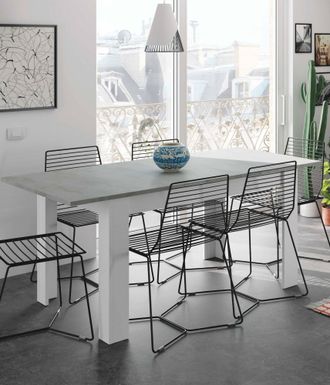 Dmora Dmora - Mesa Extensible Dilici, Consola Extensible Para Comedor, Mesa De Cocina Abrible Con Extensi&oacute;n, 140/190x90h78 Cm, Cemento Y Blanco