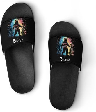 Generic Bigfoot Christmas Lights Believe Shower Shoes Slipper for Women Men Beach Slippers Quick Drying Non Slip Open-Toe Sandals