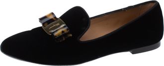 Ferragamo Black Velvet Bow Detail Smoking Slippers