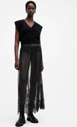 AllSaints Polyester Ariella Lace Midi Skirt, Size: UK 16/US 12