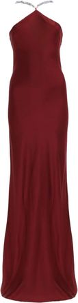 Staud Floor-Length Burgundy Dress With Halter Neckline And Chain Straps