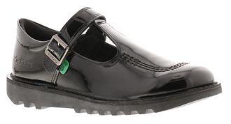 Kickers Girls School Shoes T Bar Leather Hook and loop black - Size UK 4