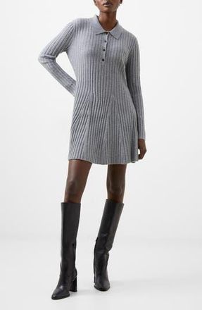 French Connection Vhari Long Sleeve Polo Sweater Minidress in Mid Grey Melange at Nordstrom Rack, Size X-Small