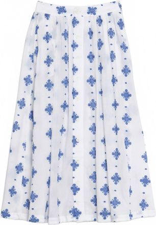 Engineered Garments Womens Gather Embroidery Skirt In White/blue
