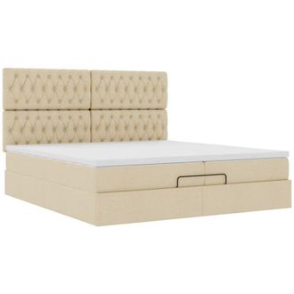 vidaXL Estructura De Cama Otomana Con Colchones Tela Crema 200x200cm Vidaxl