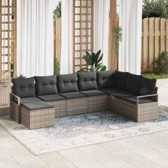 vidaXL Conjunto De Sof&aacute; De Jard&iacute;n 8 Pcs Gris Polirat&aacute;n Vidaxl