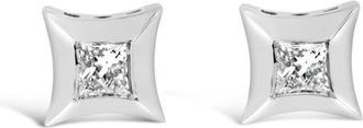 House of Brilliance 10K Gold 1/5 Cttw Invisible Set Princess-Cut Diamond Stud Earrings in White at Nordstrom