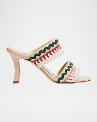 Manolo Blahnik 90mm Mabecomu Embroidered Mule Sandals